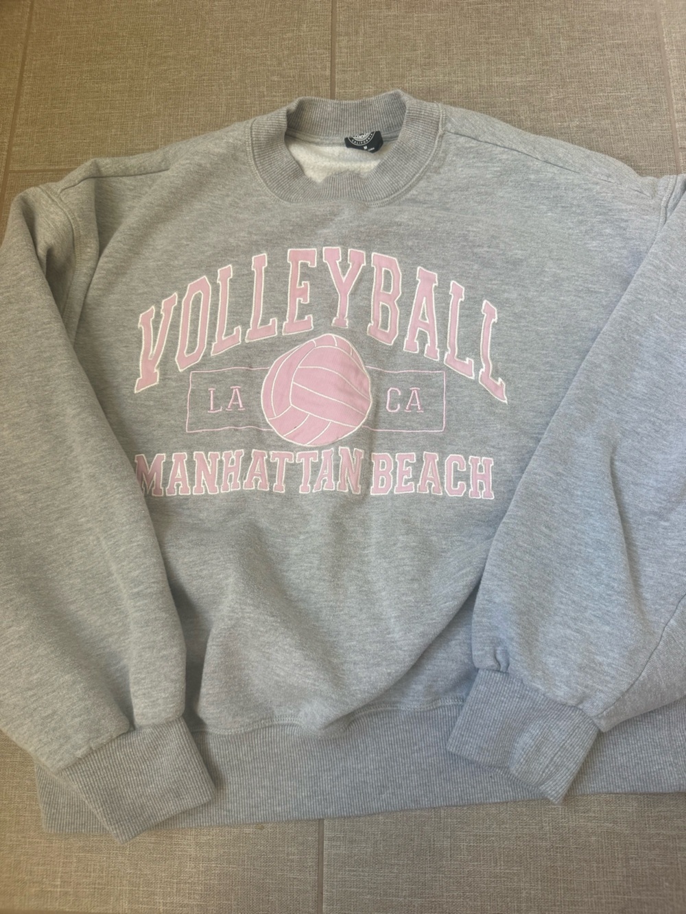 Pacsun Manhattan Beach Volleyball Graphic Sweatshirt - Gray with Pink Trim